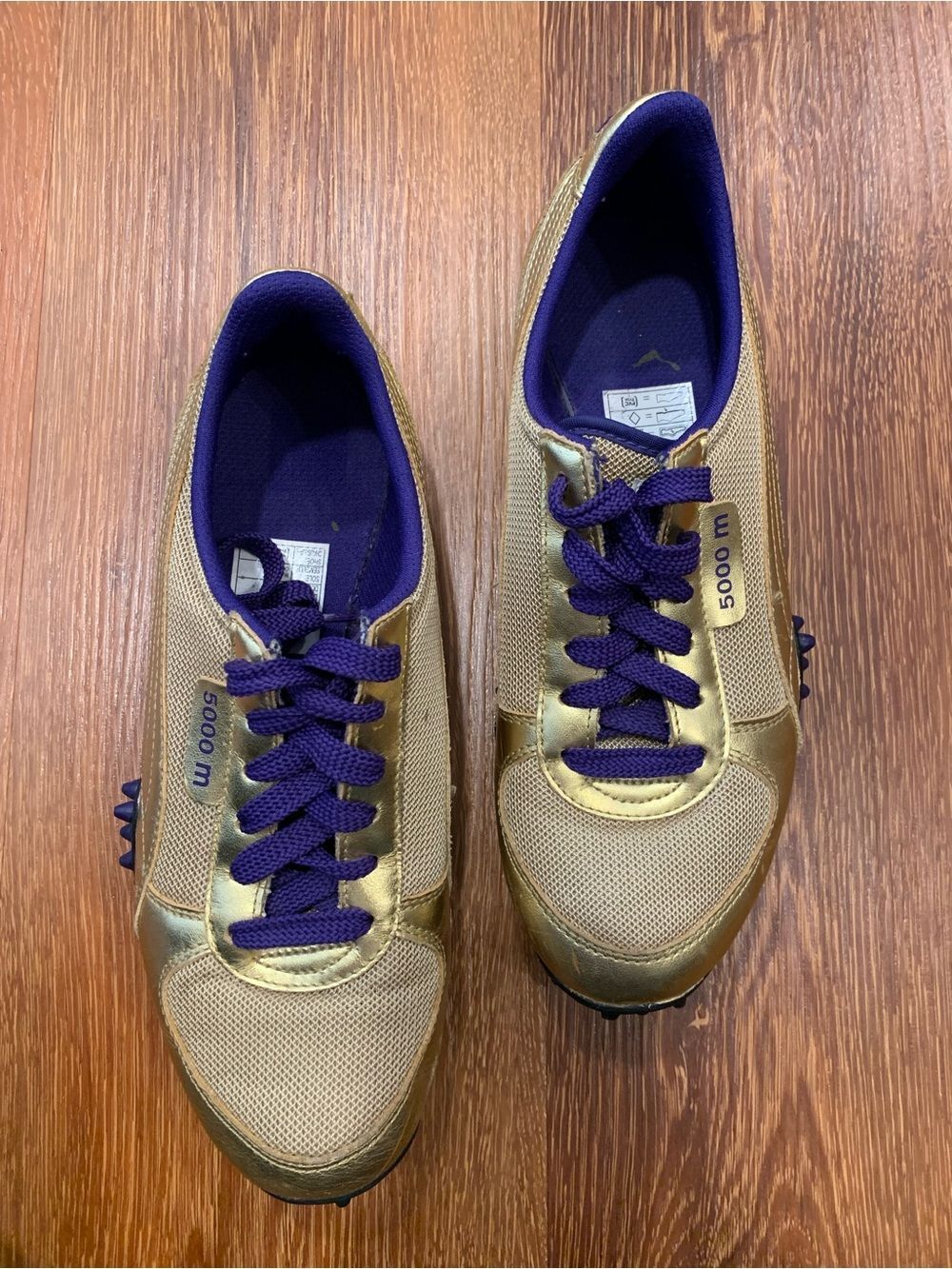 PUMA 5000m Gold Athletic Shoes Womens 8.5 Metallic Vintage Y2K Spiky Sole - Picture 2 of 13